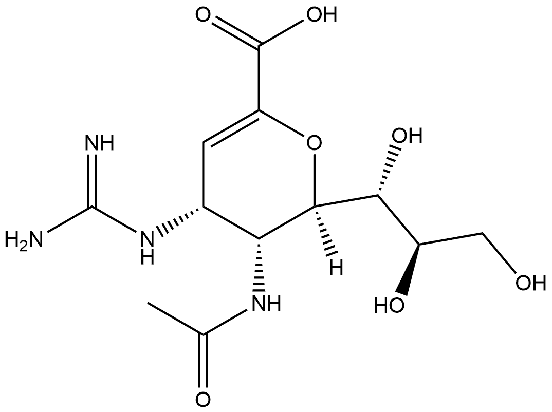 D-glycero-D-talo-Non-2-enonic acid, 5-(acetylamino)-4-[(aminoiminomethyl)amino]-2,6-anhydro-3,4,5-trideoxy- Struktur