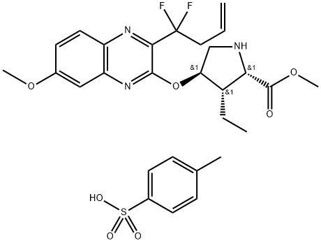 L-Proline, 4-[[3-(1,1-difluoro-3-buten-1-yl)-7-methoxy-2-quinoxalinyl]oxy]-3-ethyl-,methyl ester, (3S,4R)-, 4-methylbenzenesulfonate (1:1) Struktur