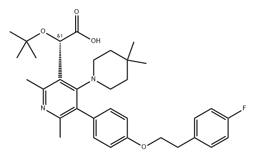 3-Pyridineacetic acid, α-(1,1-dimethylethoxy)-4-(4,4-dimethyl-1-piperidinyl)-5-[4-[2-(4-fluorophenyl)ethoxy]phenyl]-2,6-dimethyl-, (αS)- Struktur