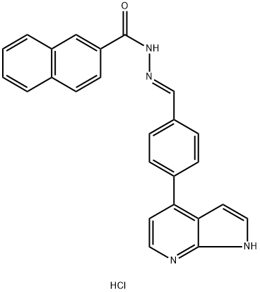 2-Naphthalenecarboxylic acid, 2-[[4-(1H-pyrrolo[2,3-b]pyridin-4-yl)phenyl]methylene]hydrazide, hydrochloride (1:1) Struktur