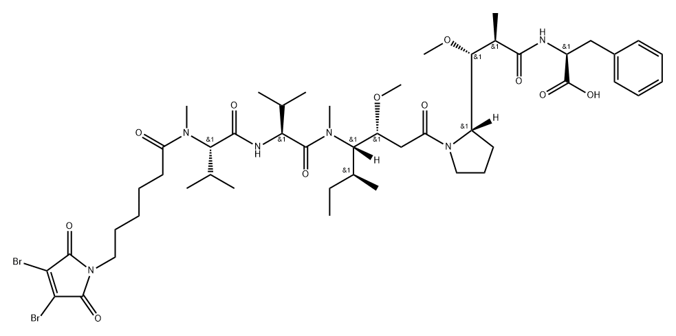 L-Phenylalanine, N-[6-(3,4-dibromo-2,5-dihydro-2,5-dioxo-1H-pyrrol-1-yl)-1-oxohexyl]-N-methyl-L-valyl-L-valyl-(3R,4S,5S)-3-methoxy-5-methyl-4-(methylamino)heptanoyl-(αR,βR,2S)-β-methoxy-α-methyl-2-pyrrolidinepropanoyl- Struktur