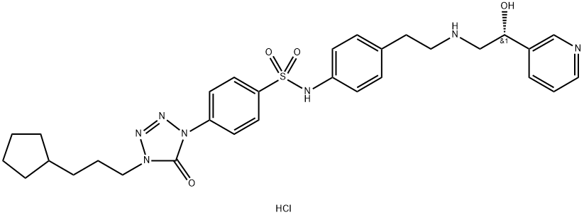 Benzenesulfonamide, 4-[4-(3-cyclopentylpropyl)-4,5-dihydro-5-oxo-1H-tetrazol-1-yl]-N-[4-[2-[[(2R)-2-hydroxy-2-(3-pyridinyl)ethyl]amino]ethyl]phenyl]-, dihydrochloride (9CI) Struktur