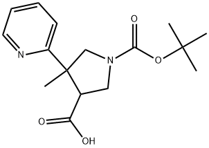 1-(tert-butoxycarbonyl)-4-methyl-4-(pyridin-2-yl)pyrrolidine-3-carboxylic acid Struktur