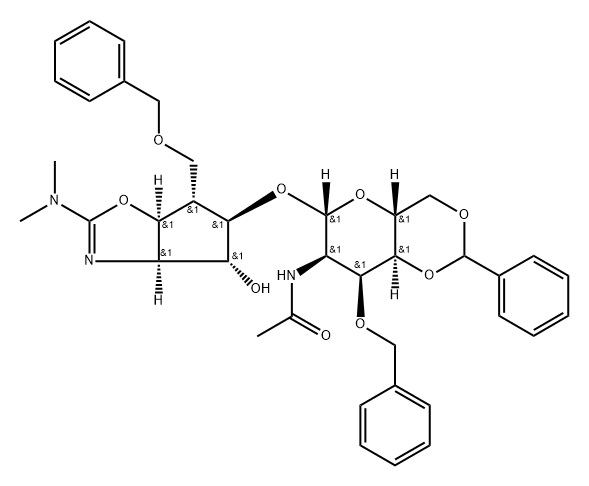 .beta.-D-Allopyranoside, (3aR,4R,5R,6S,6aS)-2-(dimethylamino)-3a,5,6,6a-tetrahydro-4-hydroxy-6-(phenylmethoxy)methyl-4H-cyclopentoxazol-5-yl 2-(acetylamino)-2-deoxy-3-O-(phenylmethyl)-4,6-O-(phenylmethylene)- Struktur