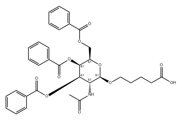 Pentanoic acid, 5-[[2-(acetylamino)-3,4,6-tri-O-benzoyl-2-deoxy-β-D-galactopyranosyl]oxy]- Structure