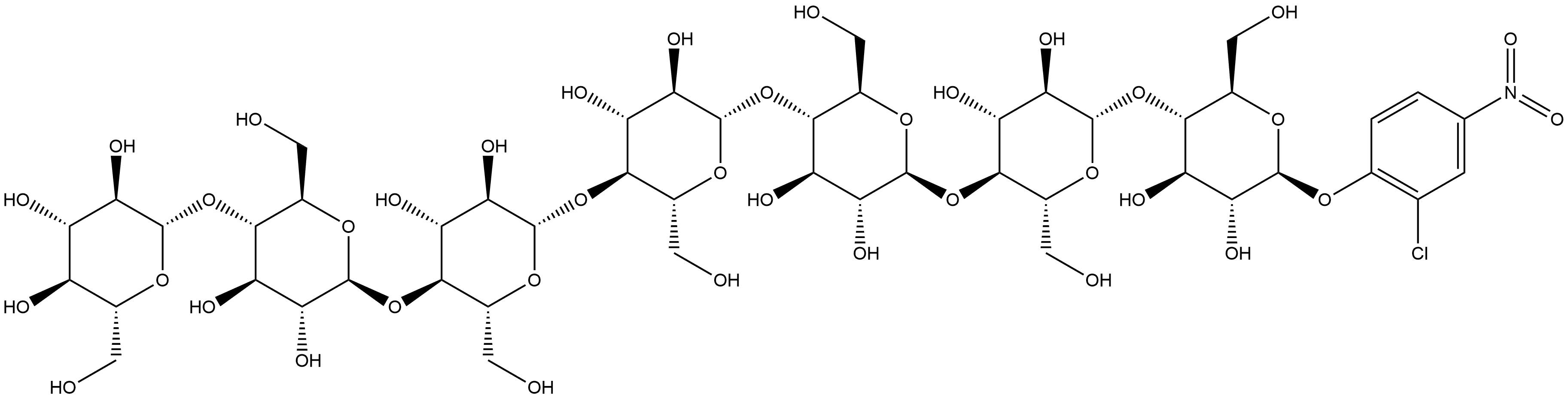 β-D-Glucopyranoside, 2-chloro-4-nitrophenyl O-β-D-glucopyranosyl-(1→4)-O-β-D-glucopyranosyl-(1→4)-O-β-D-glucopyranosyl-(1→4)-O-β-D-glucopyranosyl-(1→4)-O-β-D-glucopyranosyl-(1→4)-O-β-D-glucopyranosyl-(1→4)- Struktur