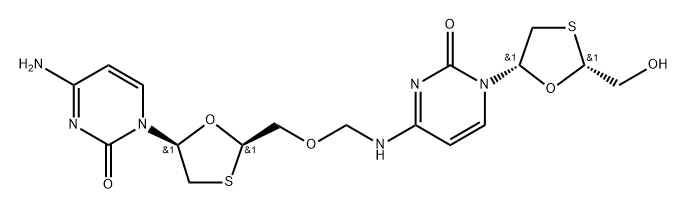 2(1H)-Pyrimidinone, 4-amino-1-[(2R,5S)-2-[[[[1,2-dihydro-1-[(2R,5S)-2-(hydroxymethyl)-1,3-oxathiolan-5-yl]-2-oxo-4-pyrimidinyl]amino]methoxy]methyl]-1,3-oxathiolan-5-yl]- Struktur