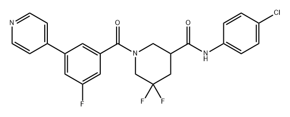 N-(4-chlorophenyl)-5,5-difluoro-1-[3-fluoro-5-(pyri
din-4-yl)benzoyl]piperidine-3-carboxamide Struktur