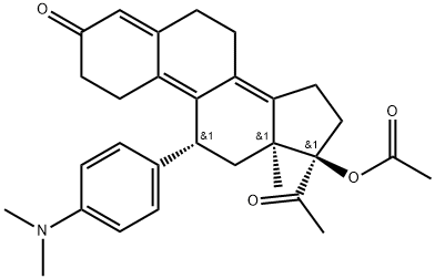 19-Norpregna-4,8(14),9-triene-3,20-dione, 17-(acetyloxy)-11-[4-(dimethylamino)phenyl]-, (11β)- Struktur