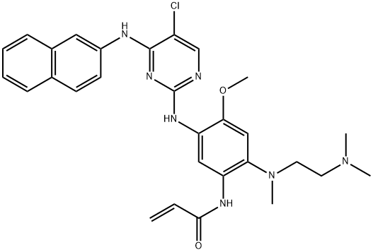 2-Propenamide, N-[5-[[5-chloro-4-(2-naphthalenylamino)-2-pyrimidinyl]amino]-2-[[2-(dimethylamino)ethyl]methylamino]-4-methoxyphenyl]- Struktur