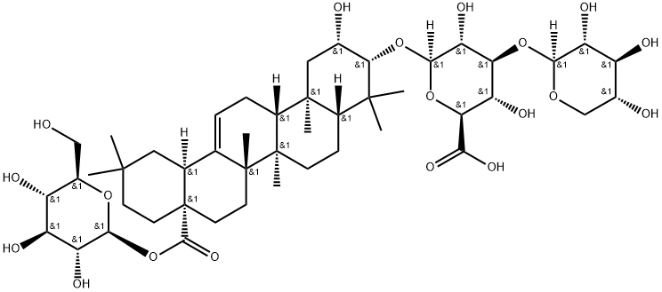 β-D-Glucopyranosiduronic acid, (2β,3β)-28-(β-D-glucopyranosyloxy)-2-hydroxy-28-oxoolean-12-en-3-yl 3-O-β-D-xylopyranosyl- Struktur