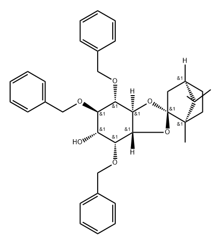 D-myo-Inositol, 2,4,5-tris-O-(phenylmethyl)-1,6-O-(1R,2R,4R)-1,7,7-trimethylbicyclo2.2.1hept-2-ylidene- Struktur