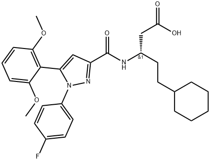 Cyclohexanepentanoic acid, β-[[[5-(2,6-dimethoxyphenyl)-1-(4-fluorophenyl)-1H-pyrazol-3-yl]carbonyl]amino]-, (βS)- Struktur