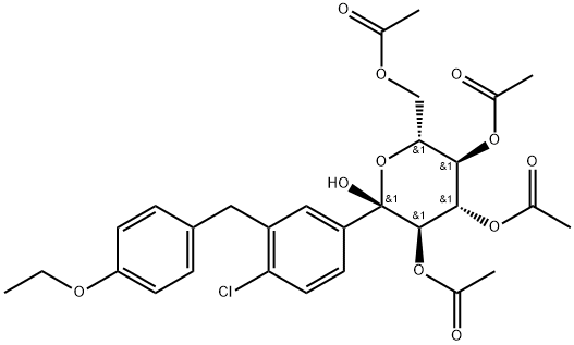 α-D-Glucopyranose, 1-C-[4-chloro-3-[(4-ethoxyphenyl)methyl]phenyl]-, 2,3,4,6-tetraacetate Struktur