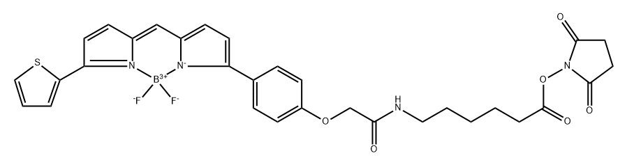 (T-4)-[N-[6-[(2,5-Dioxo-1-pyrrolidinyl)oxy]-6-oxohexyl]-2-[4-[5-[[5-(2-thienyl)-2H-pyrrol-2-ylidene-κN]methyl]-1H-pyrrol-2-yl-κN]phenoxy]acetamidato]difluoroboron Struktur