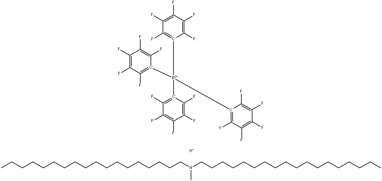 Borate(1-), tetrakis(2,3,4,5,6-pentafluorophenyl)-, hydrogen, compd. with N-methyl-N-octadecyl-1-octadecanamine (1:1:1) Struktur