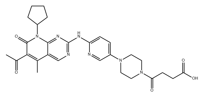 1-Piperazinebutanoic acid, 4-[6-[(6-acetyl-8-cyclopentyl-7,8-dihydro-5-methyl-7-oxopyrido[2,3-d]pyrimidin-2-yl)amino]-3-pyridinyl]-γ-oxo- Struktur