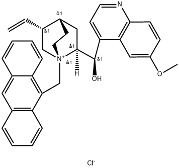 Cinchonanium, 1-(9-anthracenylmethyl)-9-hydroxy-6'-methoxy-, chloride, (8α,9R)- Struktur