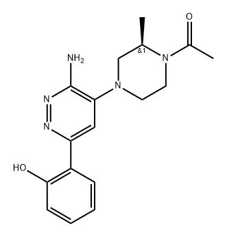 Ethanone, 1-[(2R)-4-[3-amino-6-(2-hydroxyphenyl)-4-pyridazinyl]-2-methyl-1-piperazinyl]- Struktur