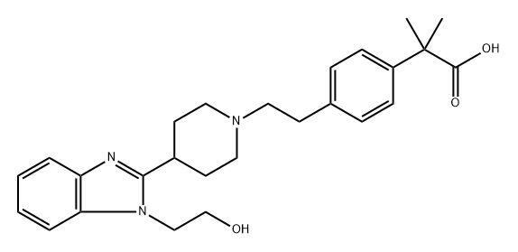 Benzeneacetic acid, 4-[2-[4-[1-(2-hydroxyethyl)-1H-benzimidazol-2-yl]-1-piperidinyl]ethyl]-α,α-dimethyl- Struktur