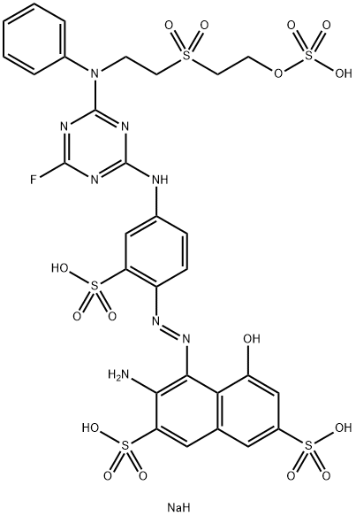 2,7-Naphthalenedisulfonic acid, 3-amino-4-[2-[4-[[4-fluoro-6-[phenyl[2-[[2-(sulfooxy)ethyl]sulfonyl]ethyl]amino]-1,3,5-triazin-2-yl]amino]-2-sulfophenyl]diazenyl]-5-hydroxy-, sodium salt (1:4) Struktur