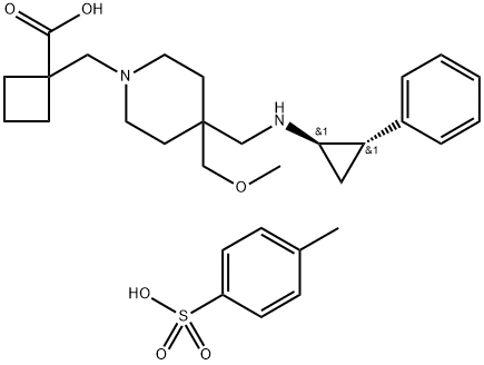 Cyclobutanecarboxylic acid, 1-[[4-(methoxymethyl)-4-[[[(1R,2S)-2-phenylcyclopropyl]amino]methyl]-1-piperidinyl]methyl]-, 4-methylbenzenesulfonate (1:2) Struktur