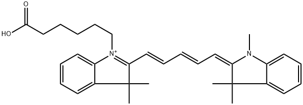 3H-Indolium, 1-(5-carboxypentyl)-2-[(1E,3E,5E)-5-(1,3-dihydro-1,3,3-trimethyl-2H-indol-2-ylidene)-1,3-pentadien-1-yl]-3,3-dimethyl- Struktur