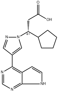 1H-Pyrazole-1-propanoic acid, β-cyclopentyl-4-(7H-pyrrolo[2,3-d]pyrimidin-4-yl)-, (βR)- Struktur