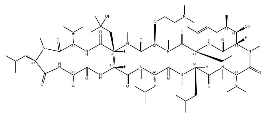 3-[(R)-2-(N,N-dimethylamino)ethylthio-Sar]-4-(3-hydroxymethylleucine)cyclosporin Struktur