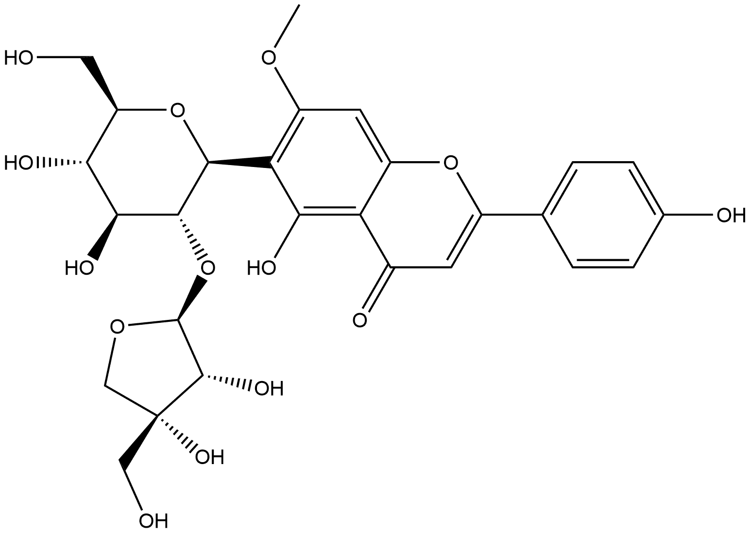 4H-1-Benzopyran-4-one, 6-(2-O-D-apio-β-D-furanosyl-β-D-glucopyranosyl)-5-hydroxy-2-(4-hydroxyphenyl)-7-methoxy- Struktur