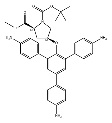 1-(tert-butyl) 2-methyl (2S,4R)-4-((4,4''-diamino-5'-(4-aminophenyl)-[1,1':3',1''-terphenyl]-4'-yl)oxy)pyrrolidine-1,2-dicarboxylate Struktur