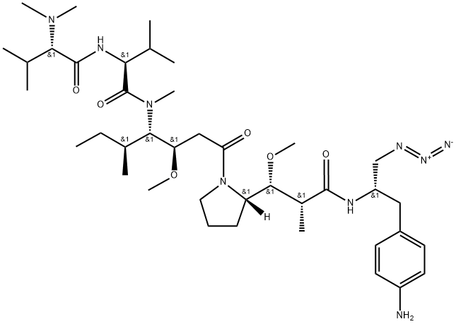 (S)-N-((3R,4S,5S)-1-((S)-2-((1R,2R)-3-(((S)-1-(4-aminophenyl)-3-azidopropan-2-yl)amino)-1-methoxy-2-methyl-3-oxopropyl)pyrrolidin-1-yl)-3-methoxy-5-methyl-1-oxoheptan-4-yl)-2-((S)-2-(dimethylamino)-3-methylbutanamido)-N,3-dimethylbutanamide Struktur