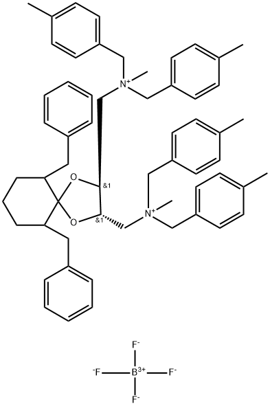 6,10-Dibenzyl-N,N-dimethyl-N,N,N,N-tetrakis(4-methylbenzyl)-1,4-dioxaspiro[4.5]decane-(2S,3S)-diylbis(methylammonium) Bis(tetrafluoroborate) [=(S,S)-TaDiAS-2nd] Struktur