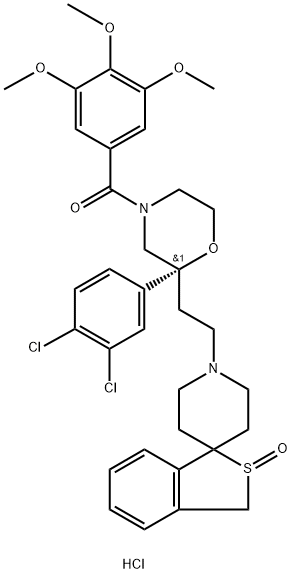 Methanone, [(2R)-2-(3,4-dichlorophenyl)-2-[2-[(2S)-2-oxidospiro[benzo[c]thiophene-1(3H),4'-piperidin]-1'-yl]ethyl]-4-morpholinyl](3,4,5-trimethoxyphenyl)-, hydrochloride (1:1) Struktur