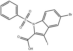 1-(benzenesulfonyl)-5-bromo-3-iodo-1H-indole-2-carboxylic acid Struktur