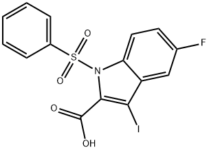 1-(benzenesulfonyl)-5-fluoro-3-iodo-1H-indole-2-carboxylic acid Struktur