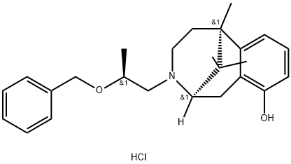 2,6-Methano-3-benzazocin-10-ol, 1,2,3,4,5,6-hexahydro-6,11,11-trimethyl-3-[(2S)-2-(phenylmethoxy)propyl]-, hydrochloride (1:1), (2R,6S)- Struktur