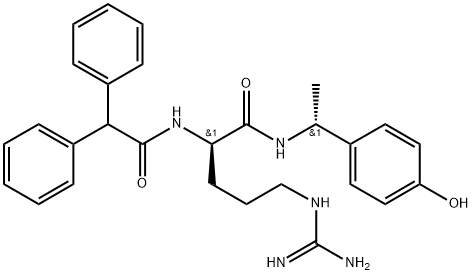 N-[(1R)-4-[(Aminoiminomethyl)amino]-1-[[[(1R)-1-(4-hydroxyphenyl)ethyl]amino]carbonyl]butyl]-α-phenylbenzeneacetamide Struktur