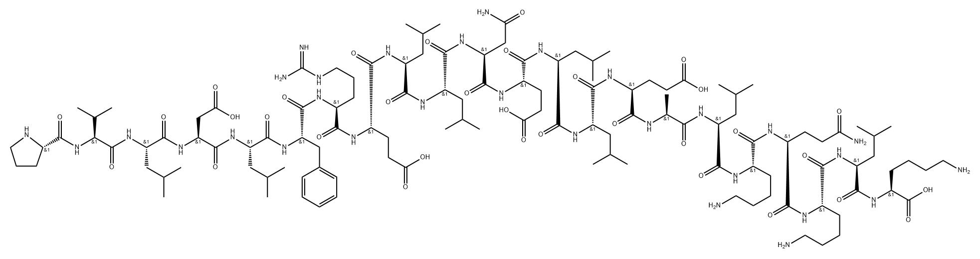 L-Lysine, L-prolyl-L-valyl-L-leucyl-L-α-aspartyl-L-leucyl-L-phenylalanyl-L-arginyl-L-α-glutamyl-L-leucyl-L-leucyl-L-asparaginyl-L-α-glutamyl-L-leucyl-L-leucyl-L-α-glutamyl-L-alanyl-L-leucyl-L-lysyl-L-glutaminyl-L-lysyl-L-leucyl- Struktur