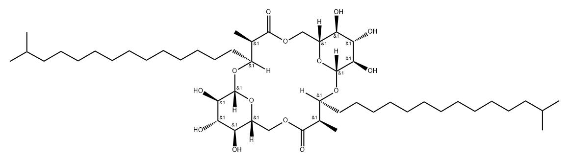 Heptadecanoic acid, 3-[[6-O-[(2R,3S)-3-(β-D-glucopyranosyloxy)-2,16-dimethyl-1-oxoheptadecyl]-β-D-glucopyranosyl]oxy]-2,16-dimethyl-, intramol. 1,6''-ester, (2R,3S)- (9CI) Structure