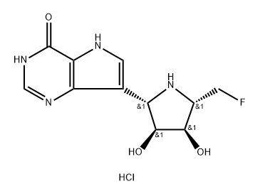 4H-Pyrrolo3,2-dpyrimidin-4-one, 7-(2S,3S,4R,5S)-5-(fluoromethyl)-3,4-dihydroxy-2-pyrrolidinyl-1,5-dihydro-, monohydrochloride Struktur