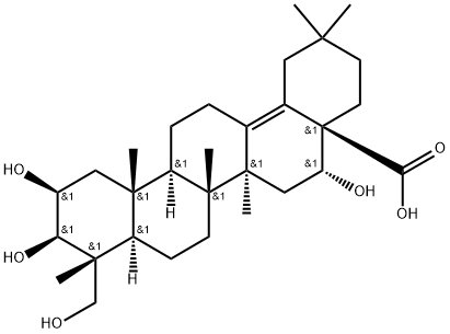 Olean-13(18)-en-28-oic acid, 2,3,16,23-tetrahydroxy-, (2β,3β,4α,16α)- Struktur