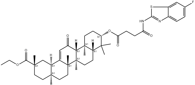 Olean-12-en-29-oic acid, 3-[4-[(6-fluoro-2-benzothiazolyl)amino]-1,4-dioxobutoxy]-11-oxo-, ethyl ester, (3β,20β)- Struktur