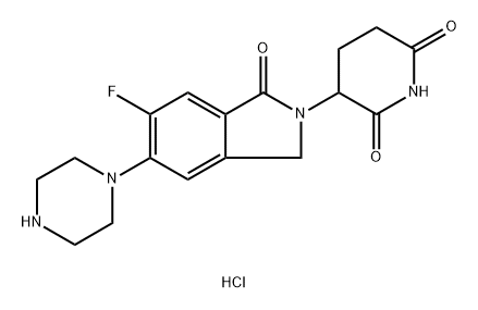 2,6-Piperidinedione, 3-[6-fluoro-1,3-dihydro-1-oxo-5-(1-piperazinyl)-2H-isoindol-2-yl]-, hydrochloride (1:1) Struktur