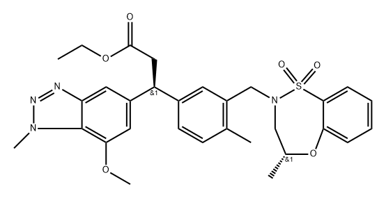 (S)-ETHYL 3-(7-METHOXY-1-METHYL-1H-BENZO[D][1,2,3]TRIAZOL-5-YL)-3-(4-METHYL-3-(((R)-4-METHYL-1,1-DIO 結(jié)構(gòu)式