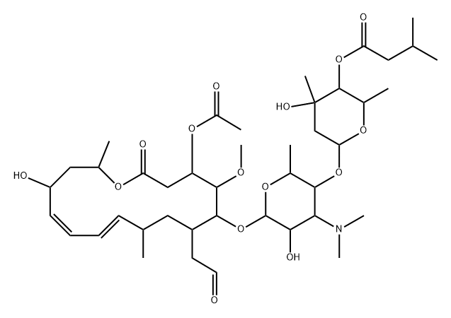 Leucomycin V, 9,10-didehydro-9-deoxy-10,13-dihydro-13-hydroxy-, 3-acetate 4B-(3-methylbutanoate), (13S)- Struktur