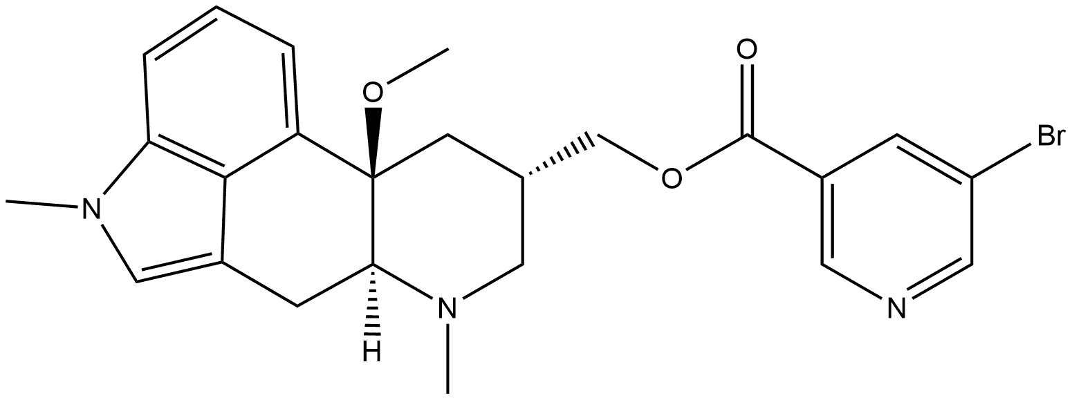 Ergoline-8-methanol, 10-methoxy-1,6-dimethyl-, 8-(5-bromo-3-pyridinecarboxylate), (5α,8α,10β)- Struktur