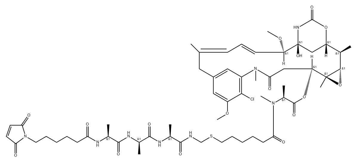 Maytansine, N2'-deacetyl-N2'-[6-[[[[N-[6-(2,5-dioxo-1H-pyrrol-1-yl)-1-oxohexyl]-L-alanyl-D-alanyl-L-alanyl]amino]methyl]thio]-1-oxohexyl]- Struktur