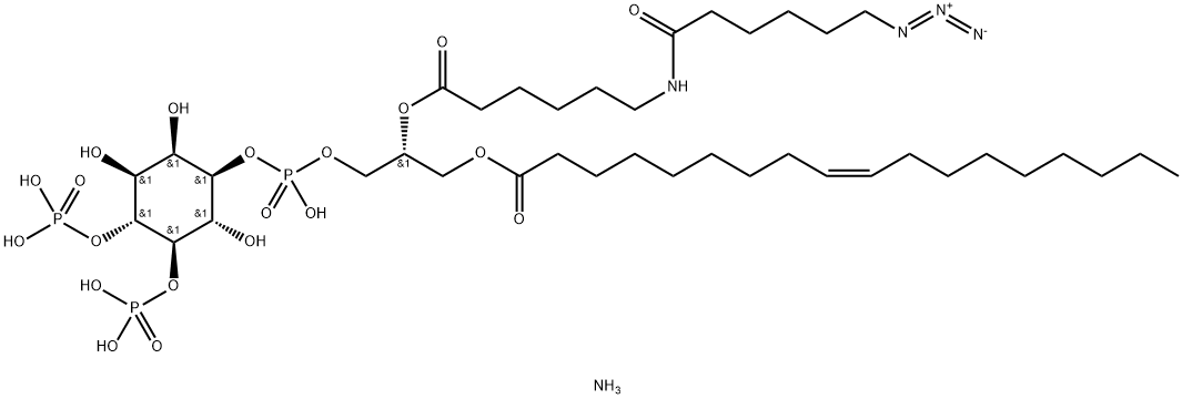 D-myo-Inositol, 1-[(2R)-2-[[6-[(6-azido-1-oxohexyl)amino]-1-oxohexyl]oxy]-3-[[(9Z)-1-oxo-9-octadecen-1-yl]oxy]propyl hydrogen phosphate] 4,5-bis(dihydrogen phosphate), ammonium salt (1:3) Struktur