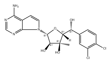 7H-Pyrrolo[2,3-d]pyrimidin-4-amine, 7-[(5R)-5-C-(3,4-dichlorophenyl)-3-C-methyl-β-D-ribofuranosyl]- Struktur